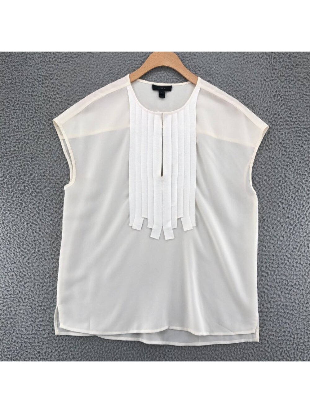 J Crew Top Womens 2 White Cap Sleeve Pirate Pleated Keyhole Neck Blouse Casual
